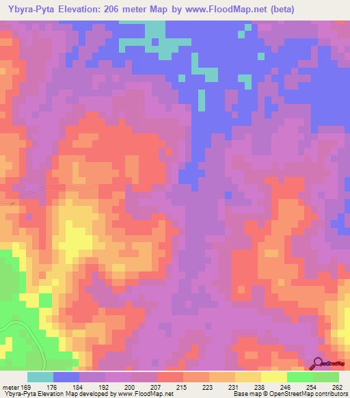 Ybyra-Pyta,Paraguay Elevation Map