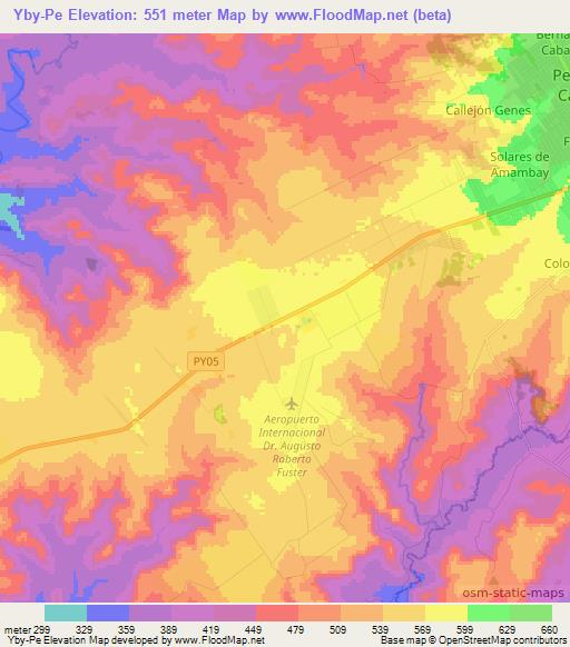 Yby-Pe,Paraguay Elevation Map