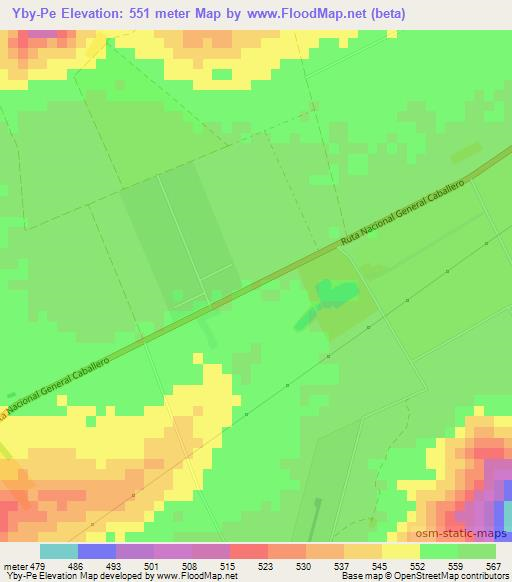 Yby-Pe,Paraguay Elevation Map