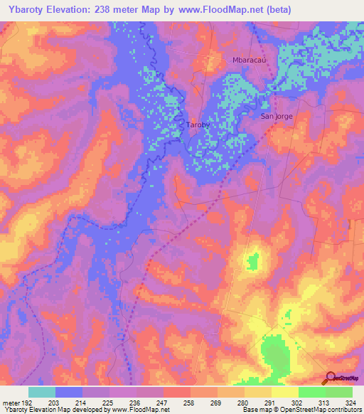 Ybaroty,Paraguay Elevation Map