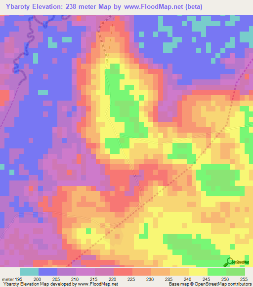 Ybaroty,Paraguay Elevation Map