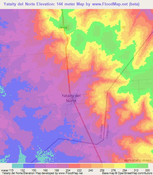 Yataity del Norte,Paraguay Elevation Map