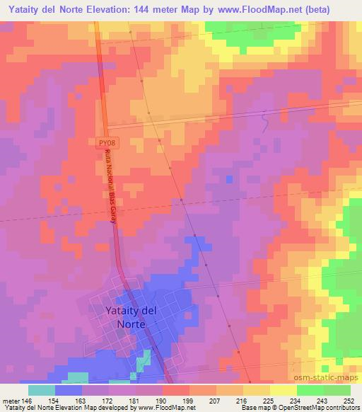 Yataity del Norte,Paraguay Elevation Map