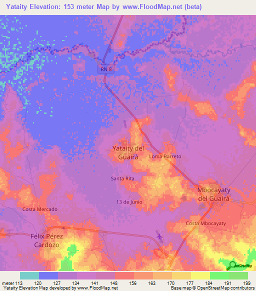Yataity,Paraguay Elevation Map