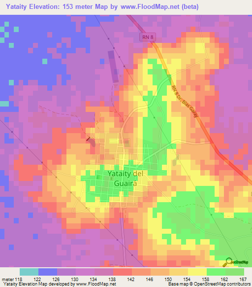 Yataity,Paraguay Elevation Map