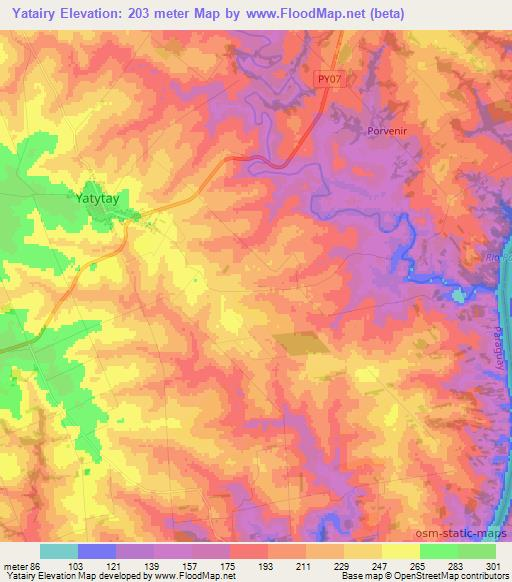 Yatairy,Paraguay Elevation Map