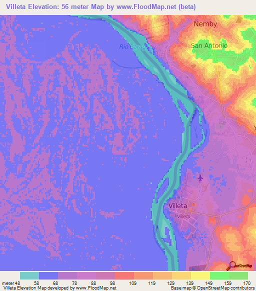Villeta,Paraguay Elevation Map