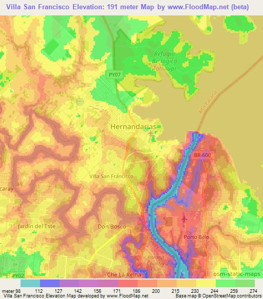 Villa San Francisco,Paraguay Elevation Map