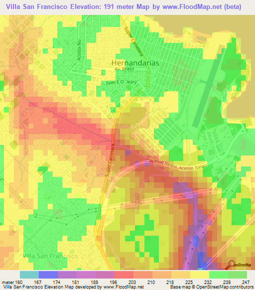 Villa San Francisco,Paraguay Elevation Map