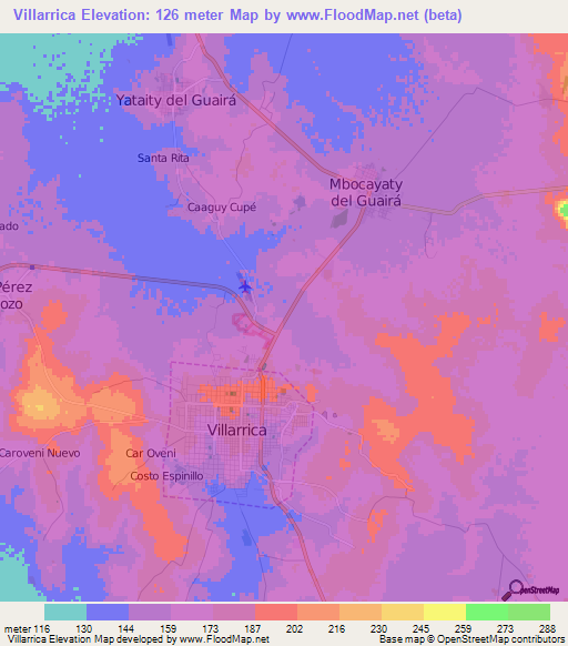 Villarrica,Paraguay Elevation Map