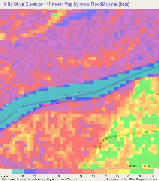 Villa Oliva,Paraguay Elevation Map