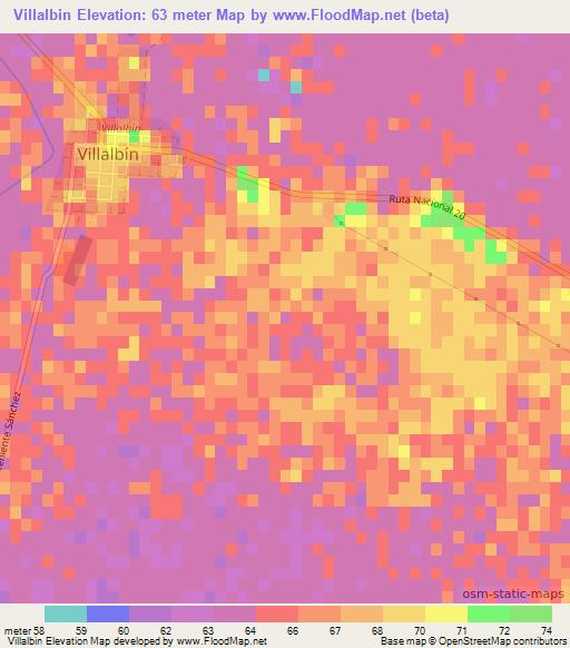 Villalbin,Paraguay Elevation Map