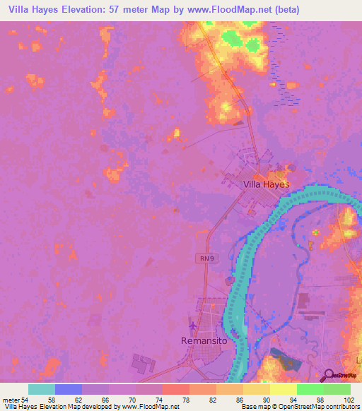 Villa Hayes,Paraguay Elevation Map