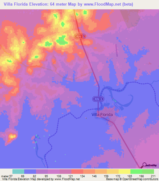Villa Florida,Paraguay Elevation Map