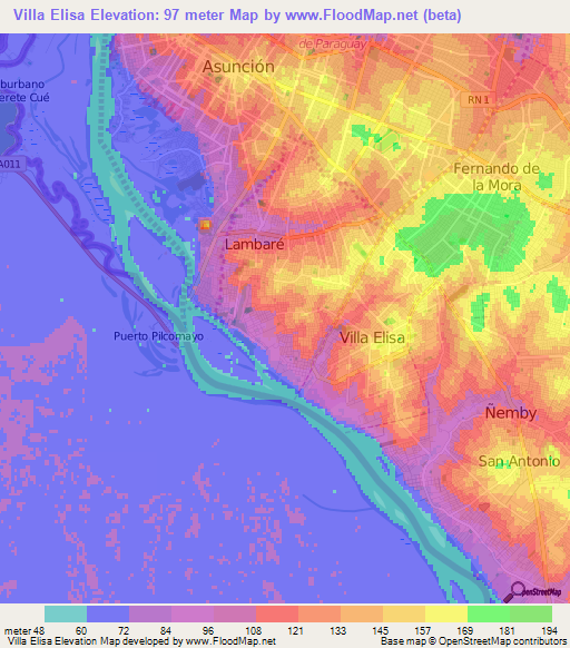 Villa Elisa,Paraguay Elevation Map