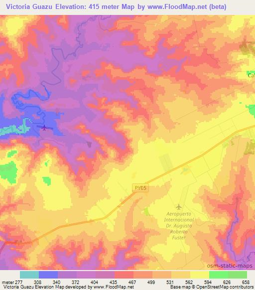 Victoria Guazu,Paraguay Elevation Map