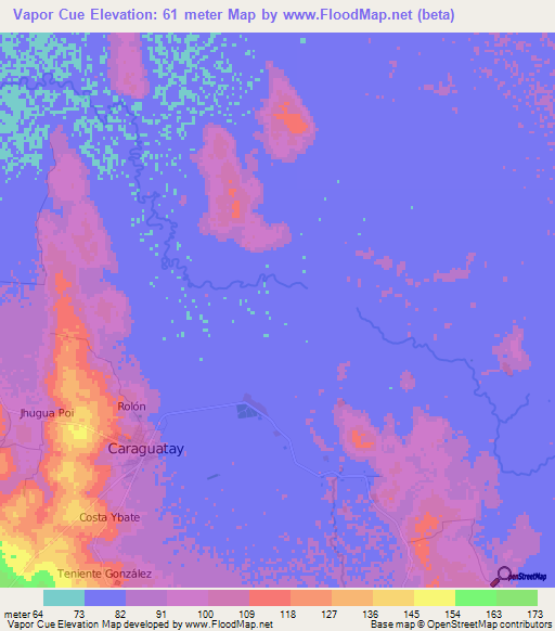 Vapor Cue,Paraguay Elevation Map