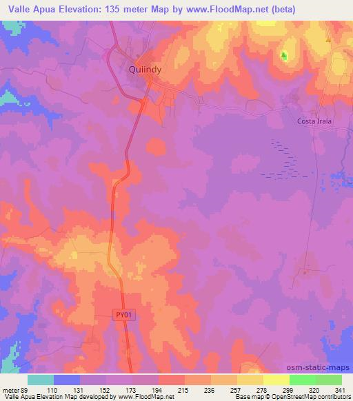 Valle Apua,Paraguay Elevation Map