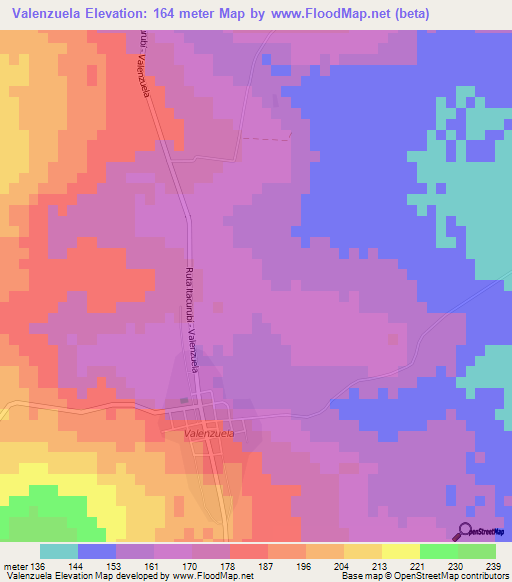 Valenzuela,Paraguay Elevation Map