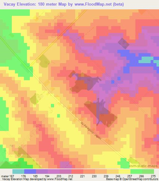 Vacay,Paraguay Elevation Map