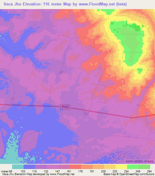 Vaca Jhu,Paraguay Elevation Map