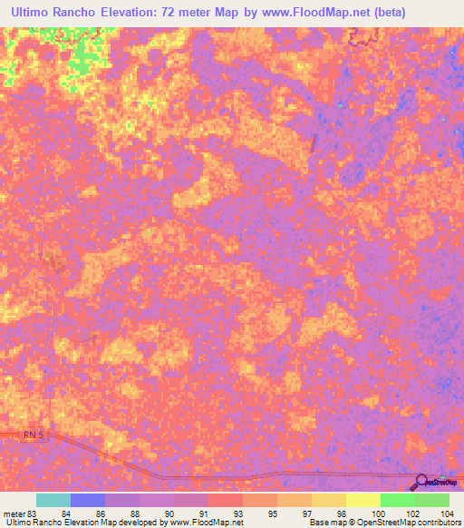 Ultimo Rancho,Paraguay Elevation Map