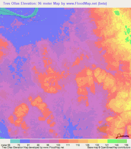 Tres Ollas,Paraguay Elevation Map