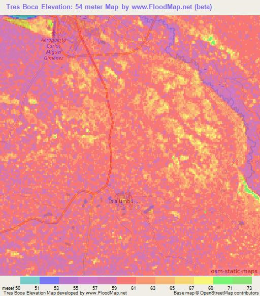 Tres Boca,Paraguay Elevation Map