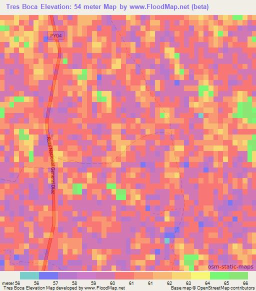 Tres Boca,Paraguay Elevation Map