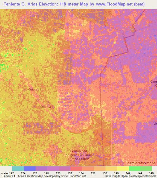 Teniente G. Arias,Paraguay Elevation Map