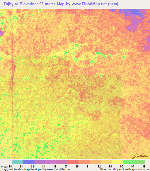 Tajhyire,Paraguay Elevation Map