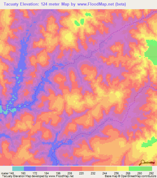 Tacuaty,Paraguay Elevation Map