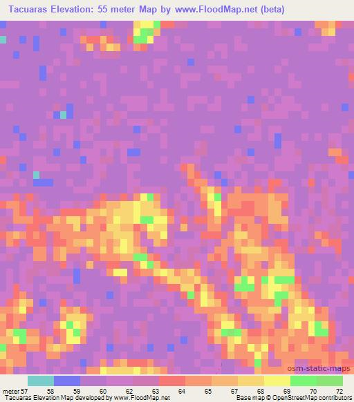Tacuaras,Paraguay Elevation Map