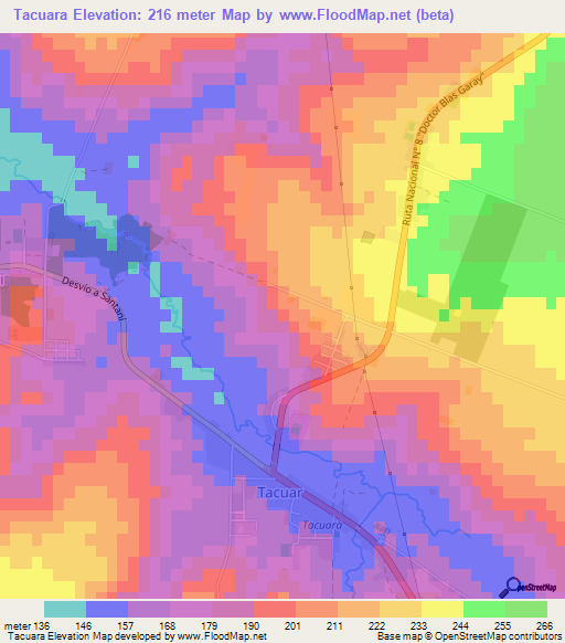 Tacuara,Paraguay Elevation Map