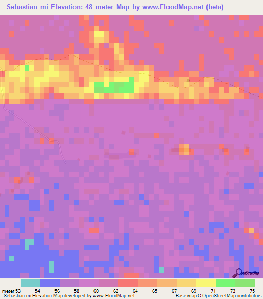 Sebastian mi,Paraguay Elevation Map
