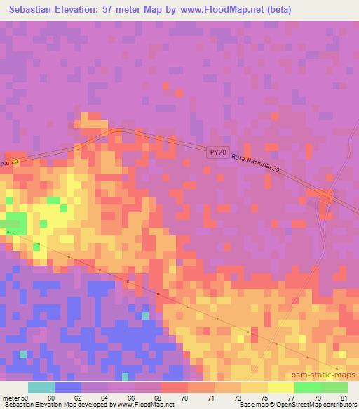 Sebastian,Paraguay Elevation Map