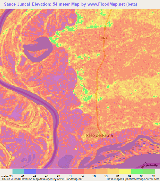 Sauce Juncal,Paraguay Elevation Map