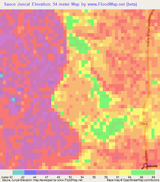 Sauce Juncal,Paraguay Elevation Map