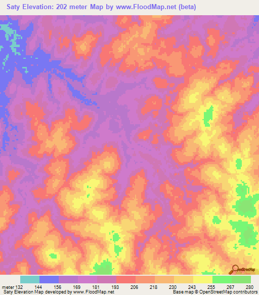 Saty,Paraguay Elevation Map