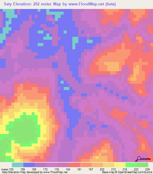 Saty,Paraguay Elevation Map