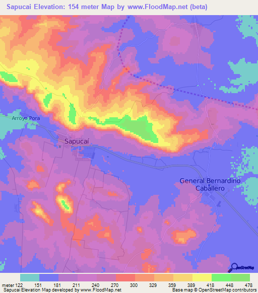 Sapucai,Paraguay Elevation Map