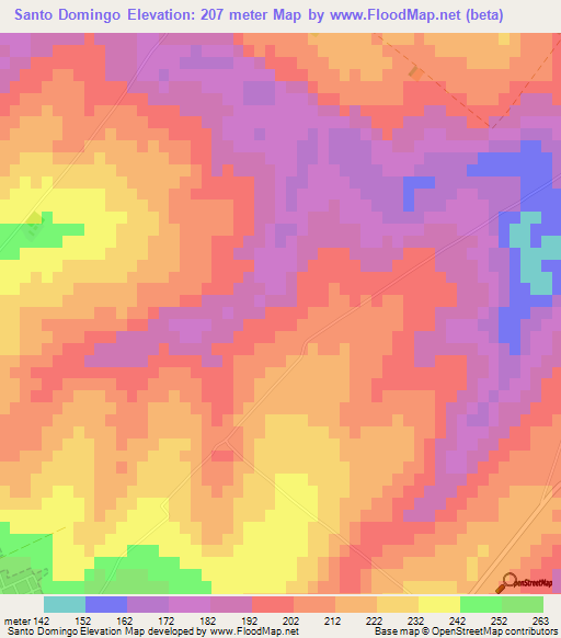 Santo Domingo,Paraguay Elevation Map