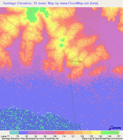 Santiago,Paraguay Elevation Map