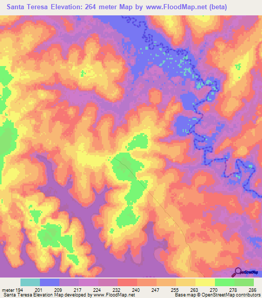 Santa Teresa,Paraguay Elevation Map