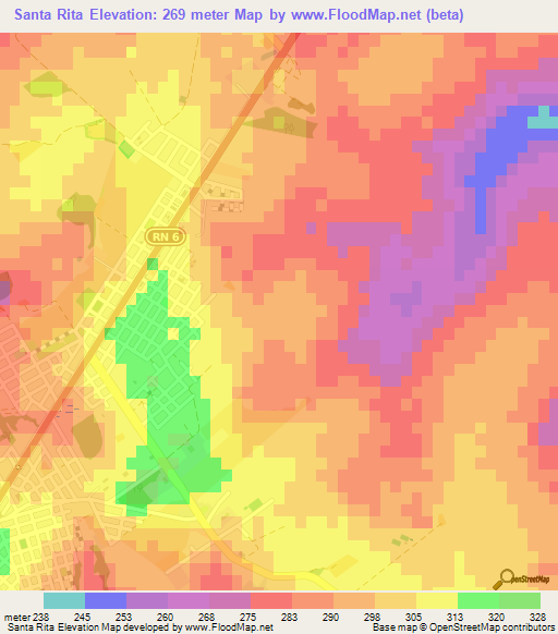 Santa Rita,Paraguay Elevation Map