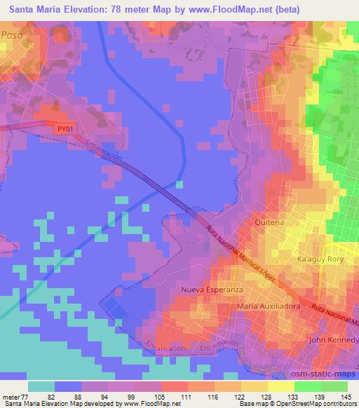 Santa Maria,Paraguay Elevation Map
