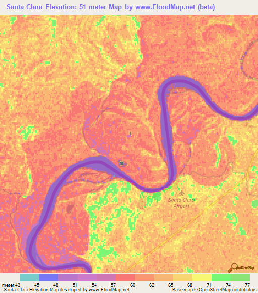 Santa Clara,Paraguay Elevation Map