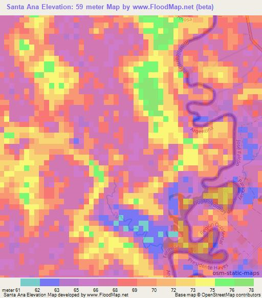 Santa Ana,Paraguay Elevation Map