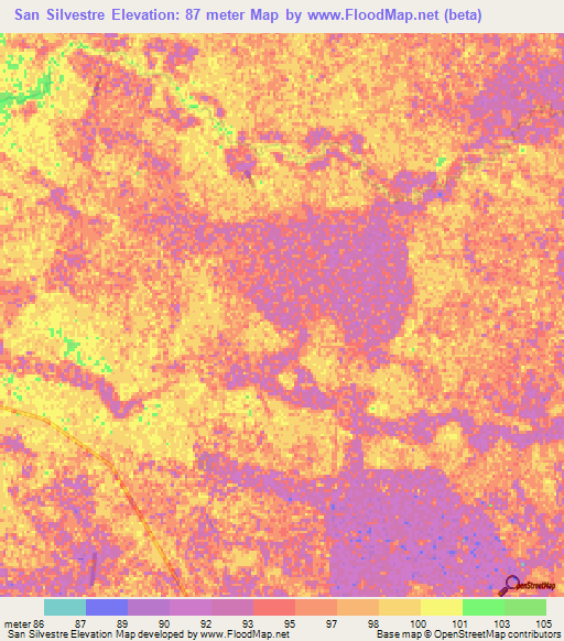 San Silvestre,Paraguay Elevation Map