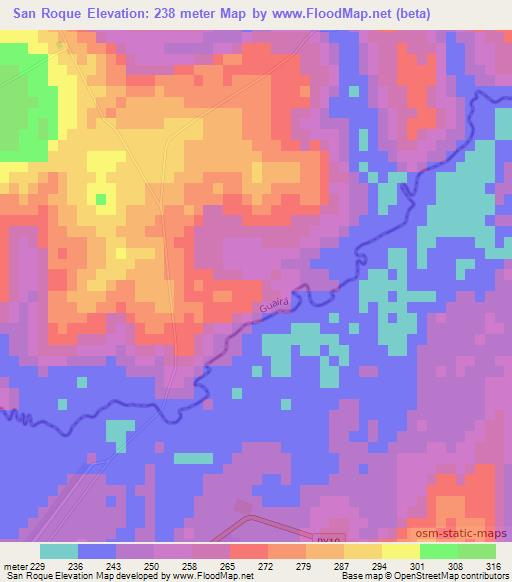 San Roque,Paraguay Elevation Map